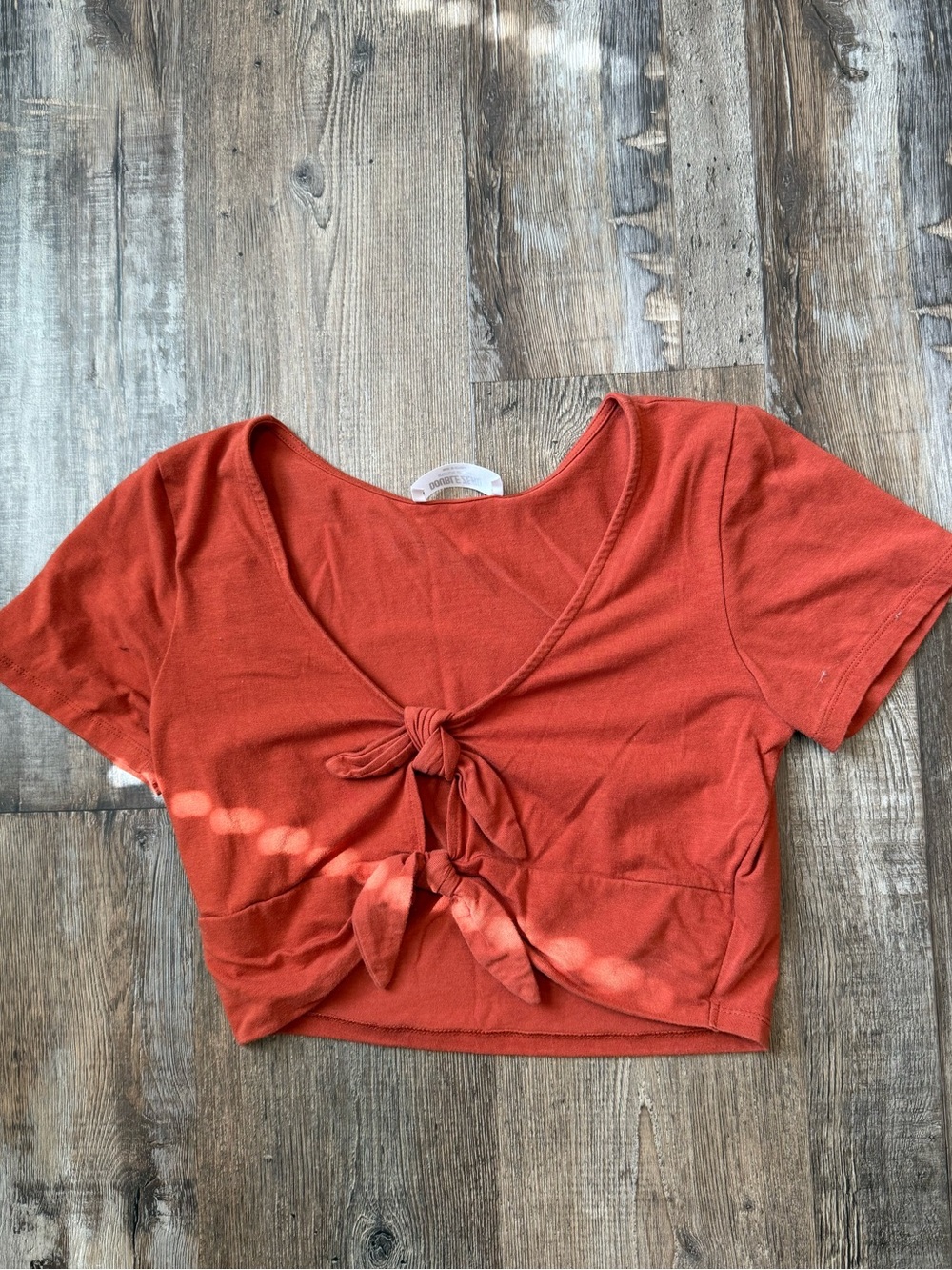 Double Zero Rust Tie-Front Short Sleeve Crop Top